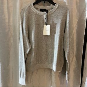 Theory Women’s Sweater Grey melange waffle knit Mel k0324524 size L